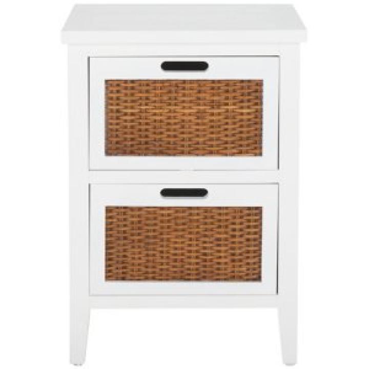 White Wood Woven Viola 2-Drawer End Table