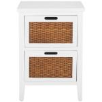 White Wood Woven Viola 2-Drawer End Table