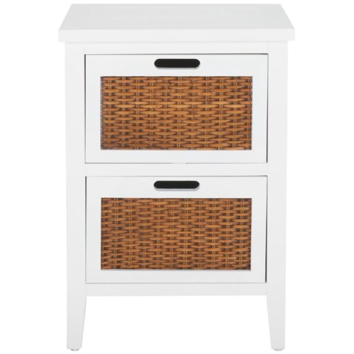 White Wood Woven Viola 2-Drawer End Table