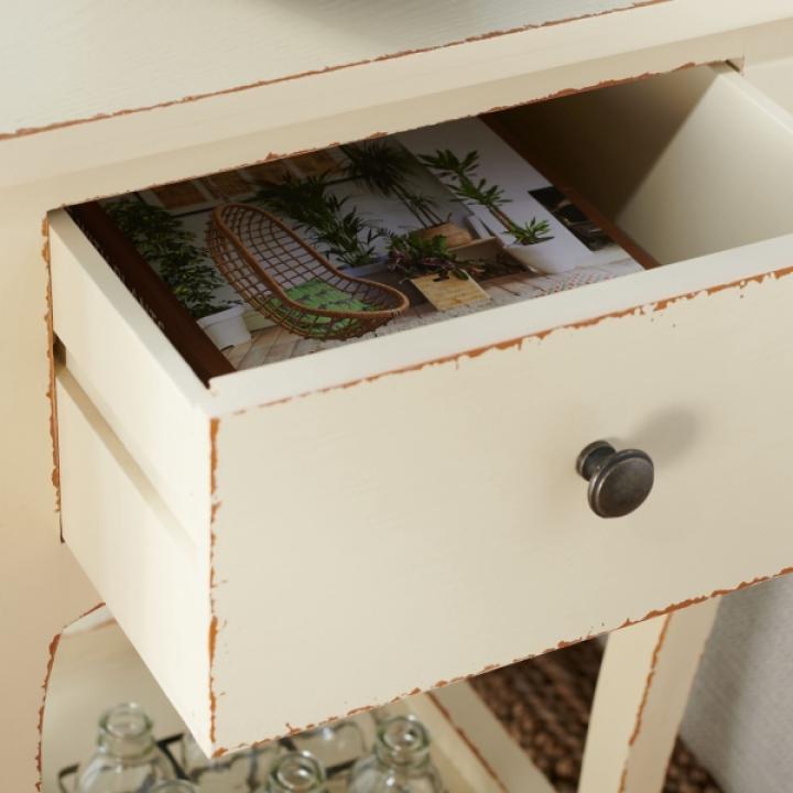 Vintage Cream Wood Frieda End Table