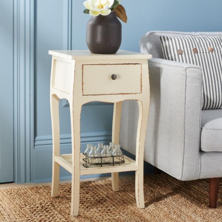 Vintage Cream Wood Frieda End Table