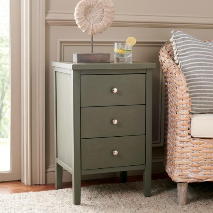 Ash Gray Wood 3-Drawer Denise End Table