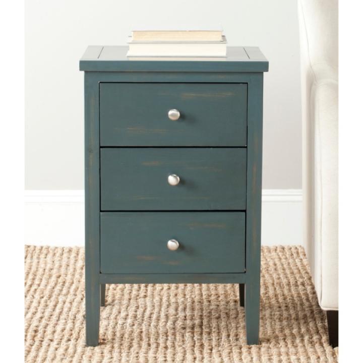 Teal Wood 3-Drawer Denise End Table