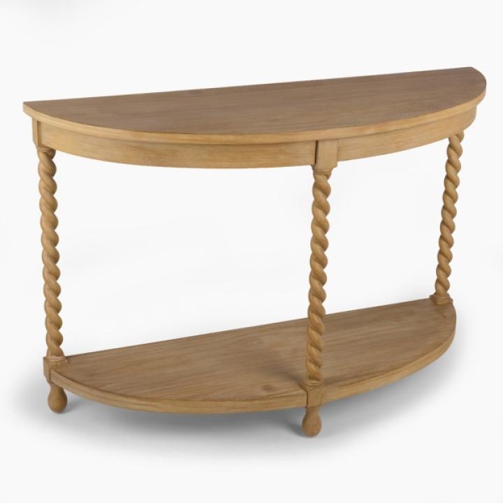 Isabella Natural Wood Demilune Console Table