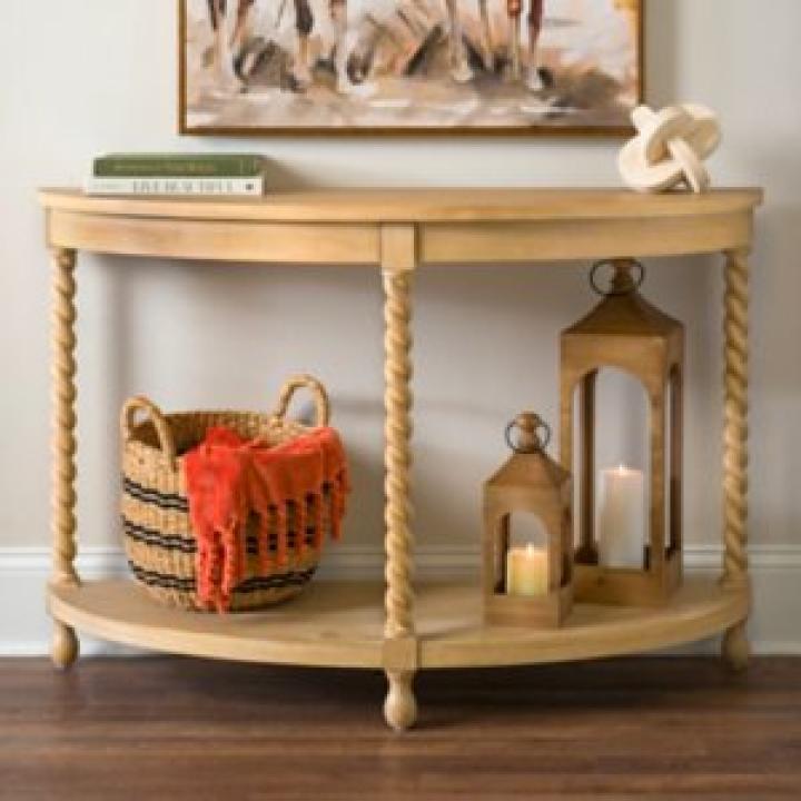 Isabella Natural Wood Demilune Console Table