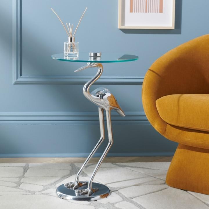 Silver Crane Metal Accent Table