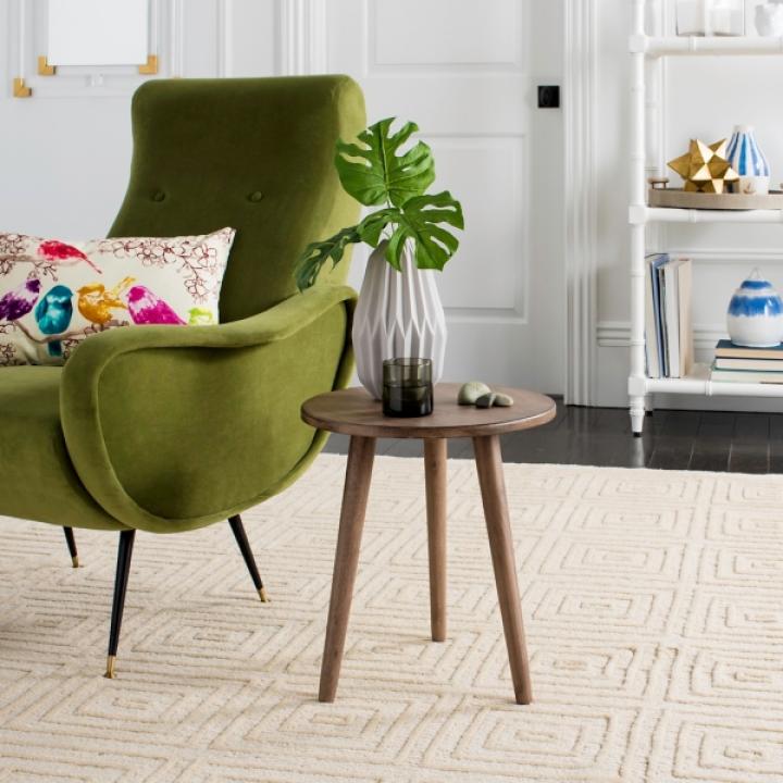 Light Brown Wood Round Scandinavian End Table