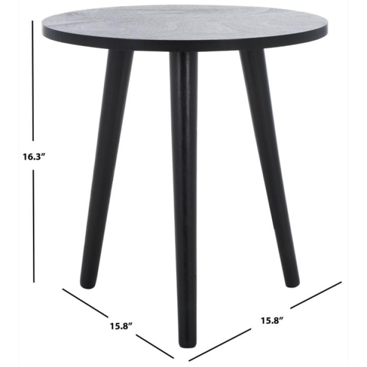 Black Wood Round Scandinavian End Table