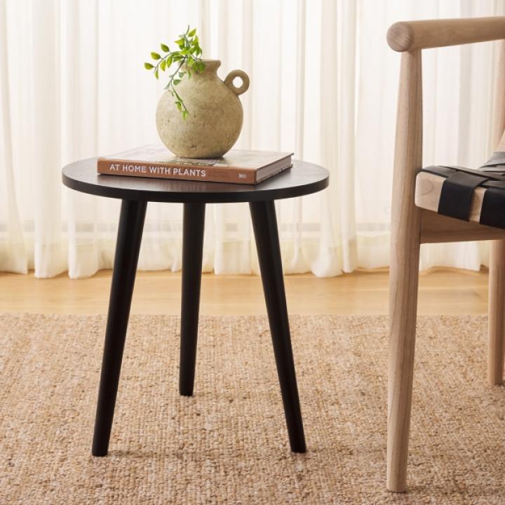 Black Wood Round Scandinavian End Table