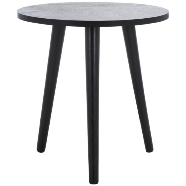 Black Wood Round Scandinavian End Table