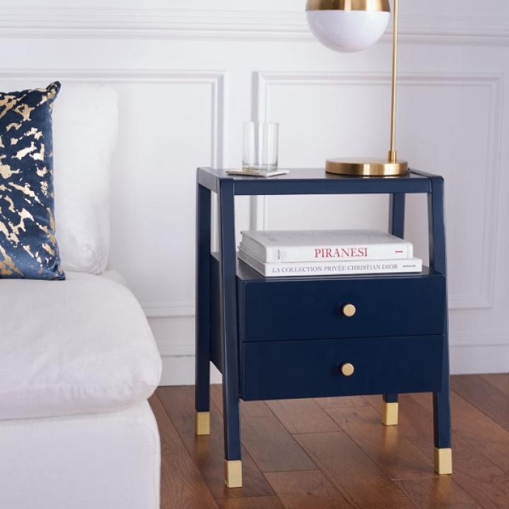 Navy 2-Drawer Lina Modern Accent Table