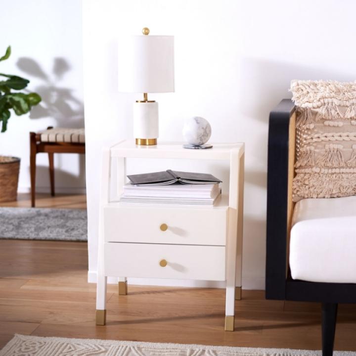 White 2-Drawer Lina Modern Accent Table