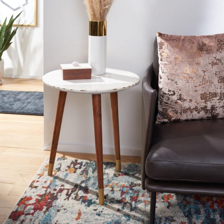 White Marble Round Valerie Accent Table