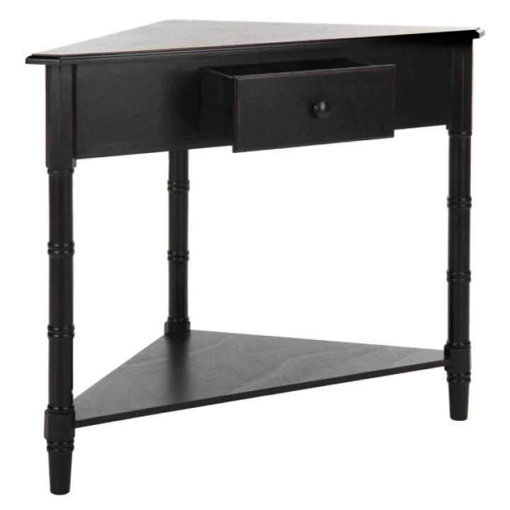 Distressed Black Wood Selena Corner Accent Table