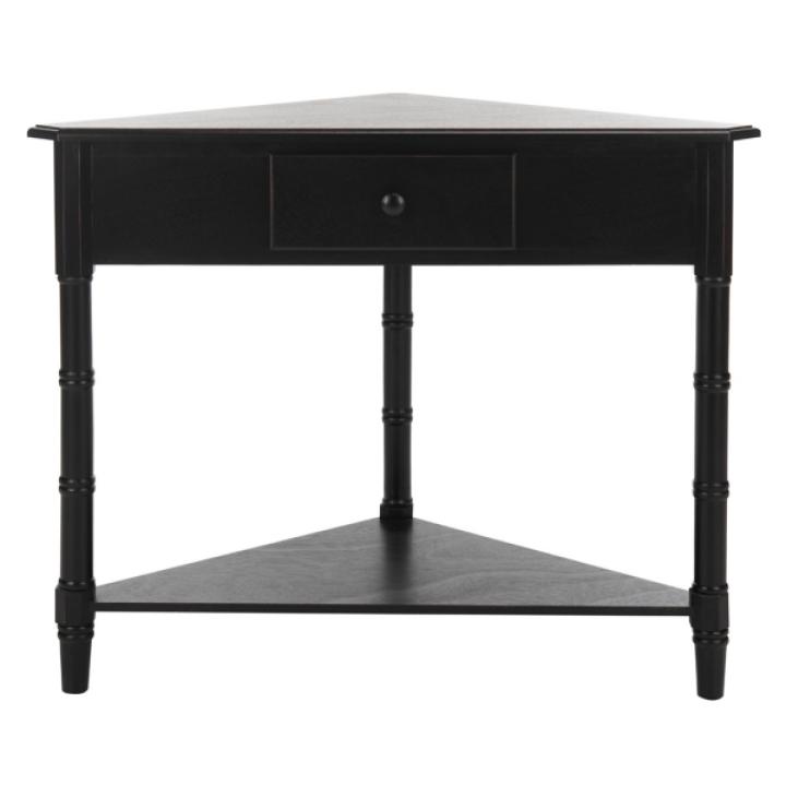 Distressed Black Wood Selena Corner Accent Table