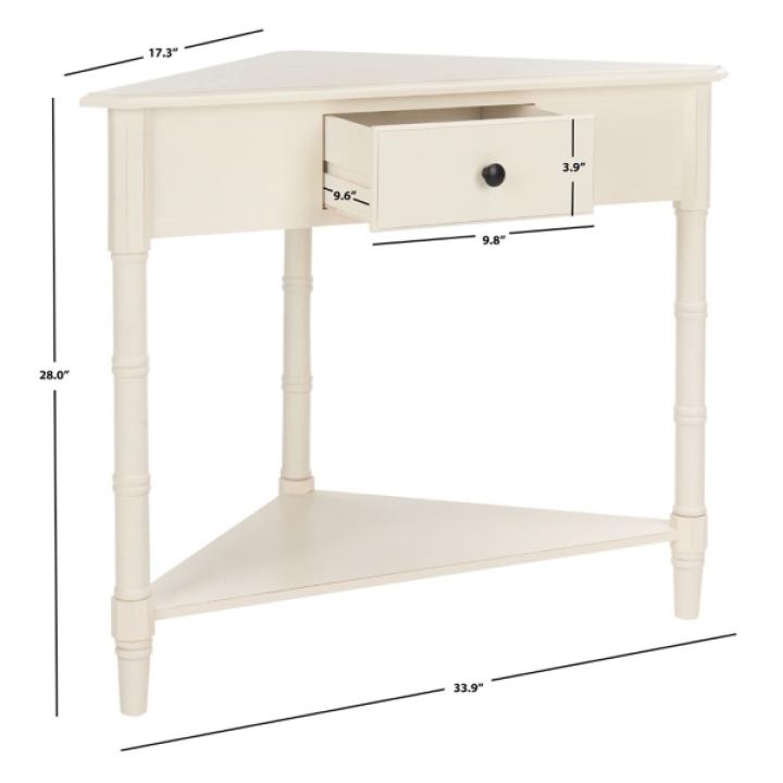 Distressed Cream Wood Selena Corner Accent Table