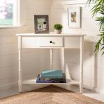 Distressed Cream Wood Selena Corner Accent Table