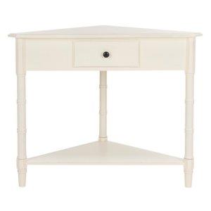 Distressed Cream Wood Selena Corner Accent Table