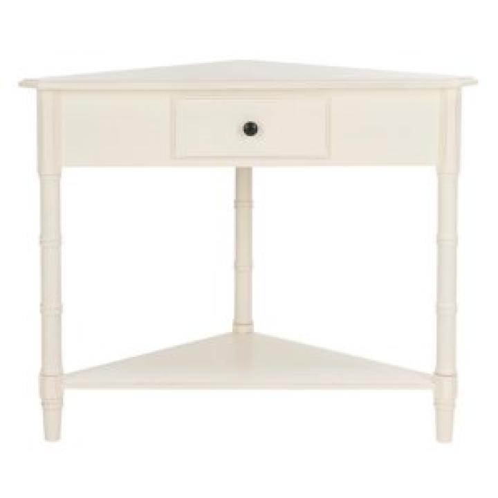 Distressed Cream Wood Selena Corner Accent Table