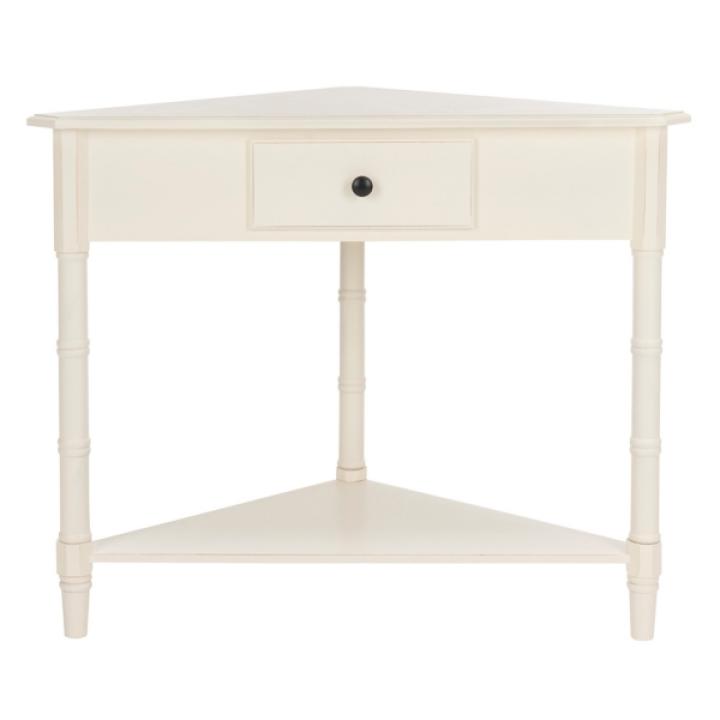Distressed Cream Wood Selena Corner Accent Table