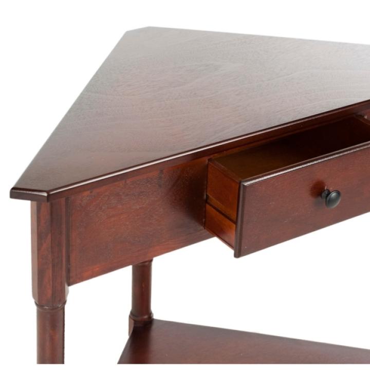 Dark Cherry Wood Selena Corner Accent Table