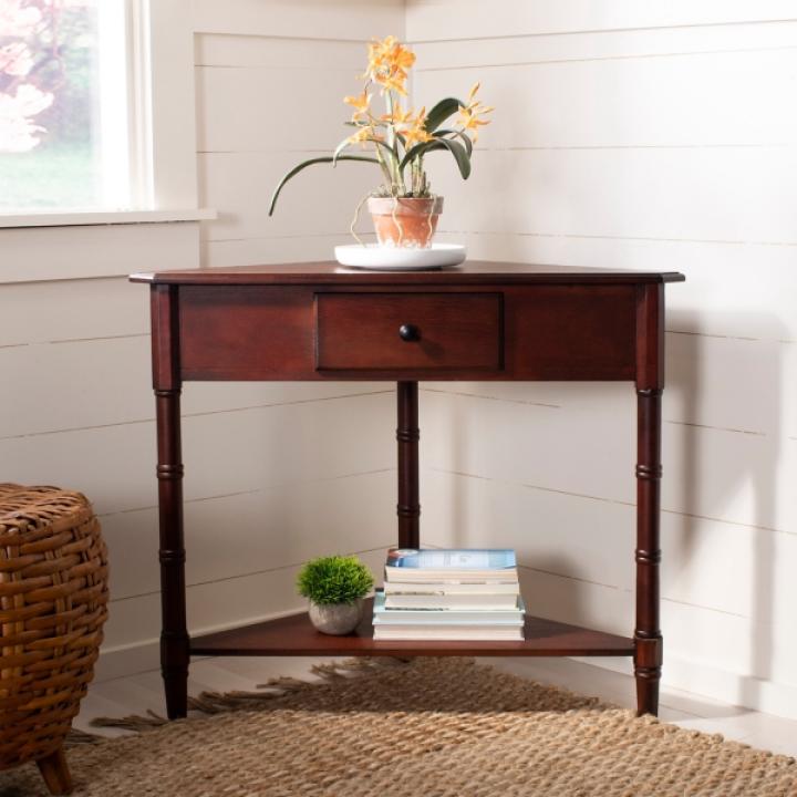 Dark Cherry Wood Selena Corner Accent Table