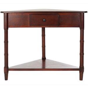 Dark Cherry Wood Selena Corner Accent Table