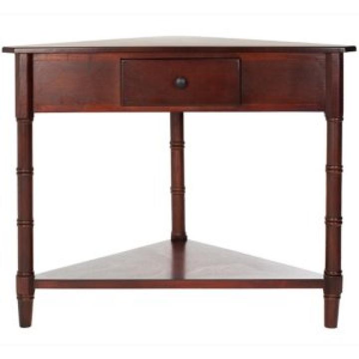 Dark Cherry Wood Selena Corner Accent Table