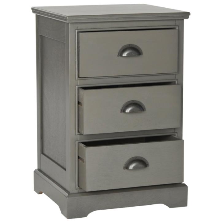 Gray Wood 3-Drawer Britte Side Table