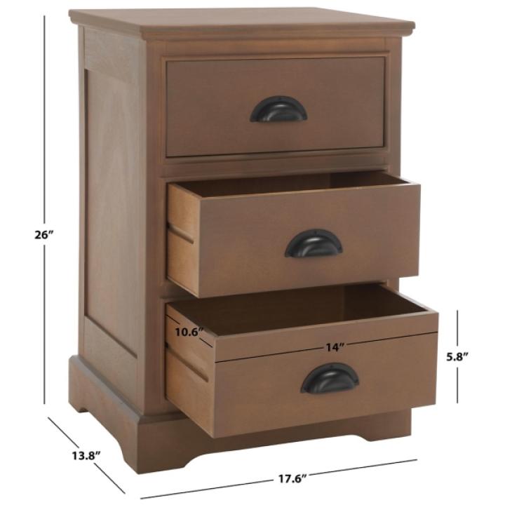 Sepia Wood 3-Drawer Britte Side Table