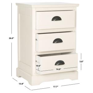White Wood 3-Drawer Britte Side Table