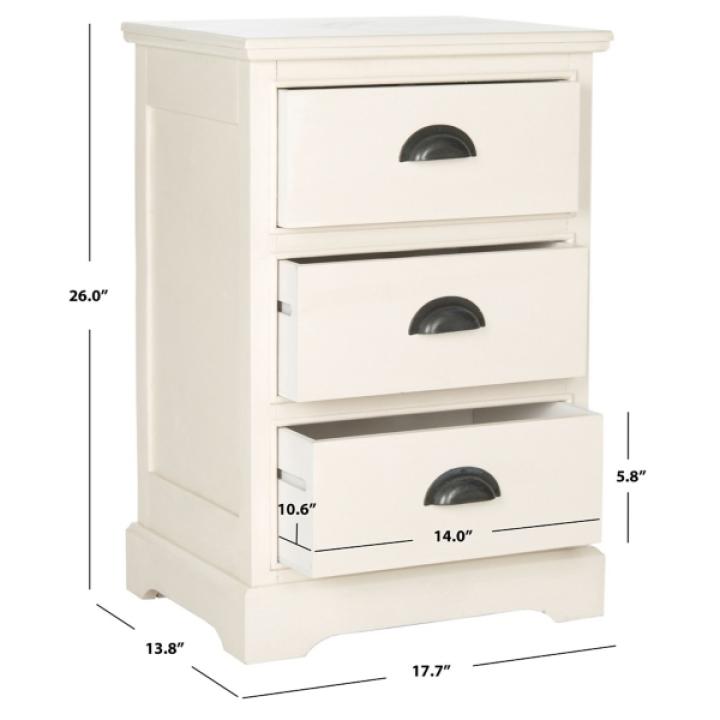 White Wood 3-Drawer Britte Side Table