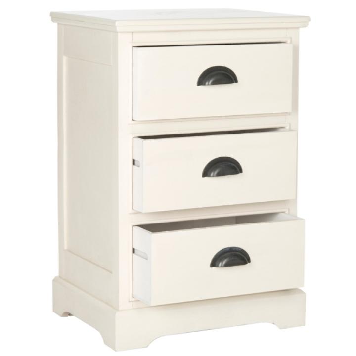 White Wood 3-Drawer Britte Side Table
