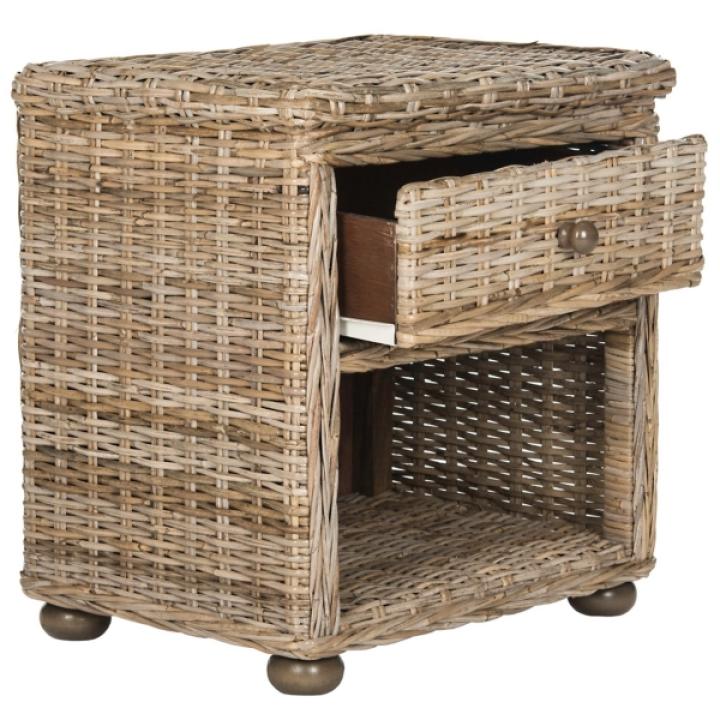 Brown Rattan Coastal Accent Table