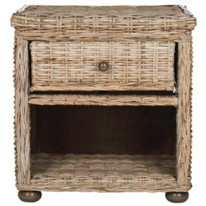 Brown Rattan Coastal Accent Table