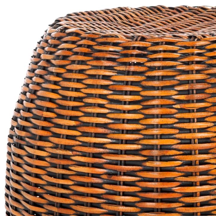 Round Brown Rattan Barrel Accent Table