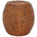 Round Brown Rattan Barrel Accent Table