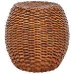 Round Brown Rattan Barrel Accent Table