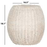 Round White Rattan Barrel Accent Table