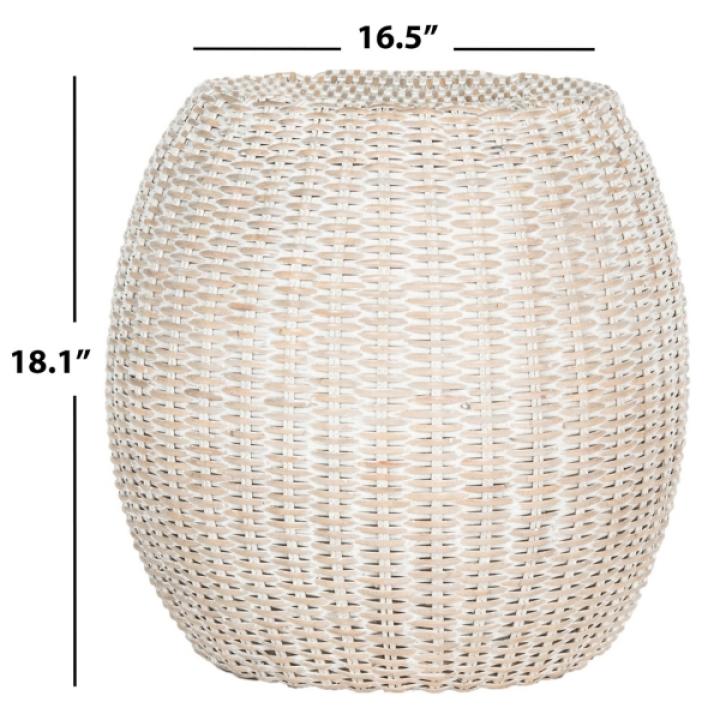 Round White Rattan Barrel Accent Table