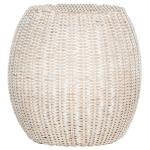 Round White Rattan Barrel Accent Table
