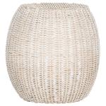 Round White Rattan Barrel Accent Table