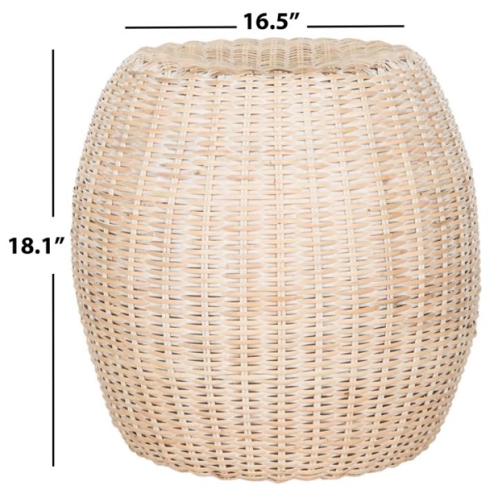 Round Ivory Rattan Barrel Accent Table