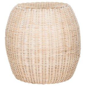Round Ivory Rattan Barrel Accent Table