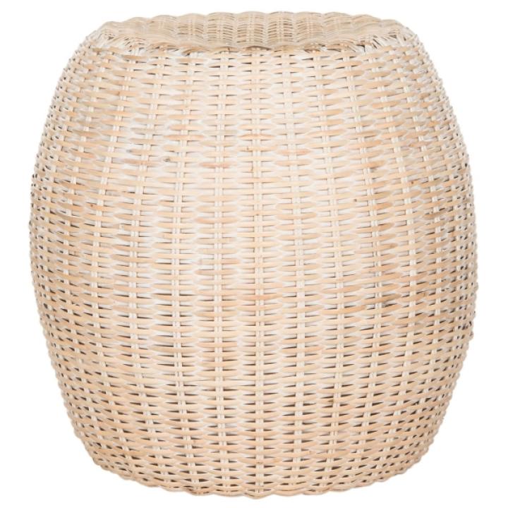 Round Ivory Rattan Barrel Accent Table