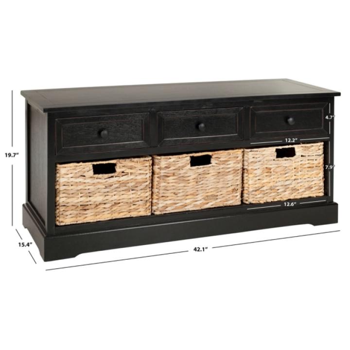 Distressed Black Suzelle Storage Bench