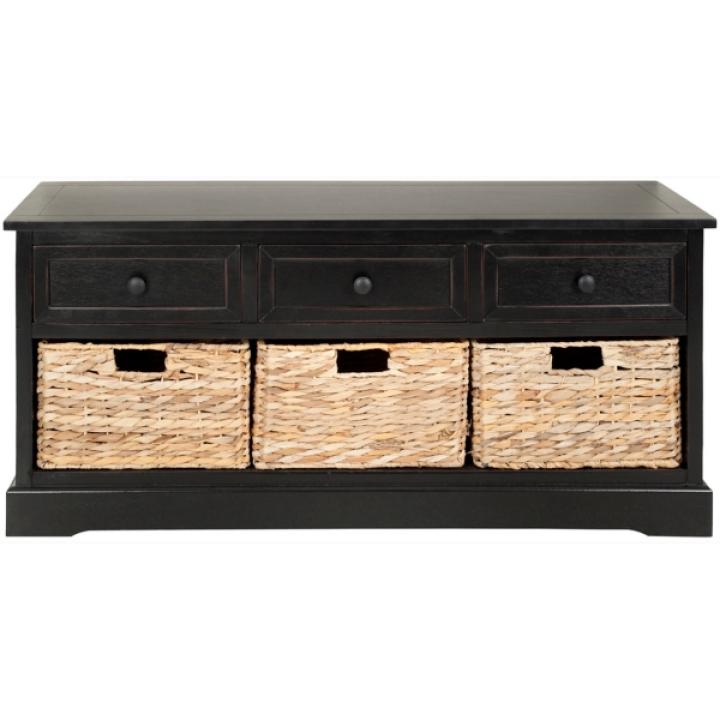 Distressed Black Suzelle Storage Bench