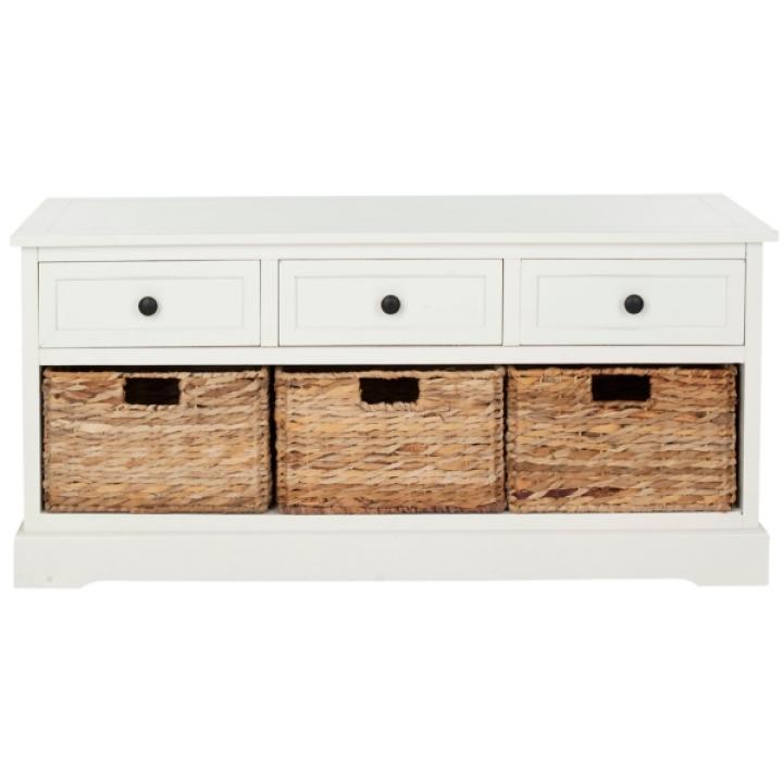 Distressed Cream Suzelle Storage Bench
