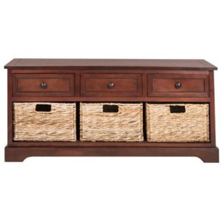 Dark Cherry Wood Suzelle Storage Bench