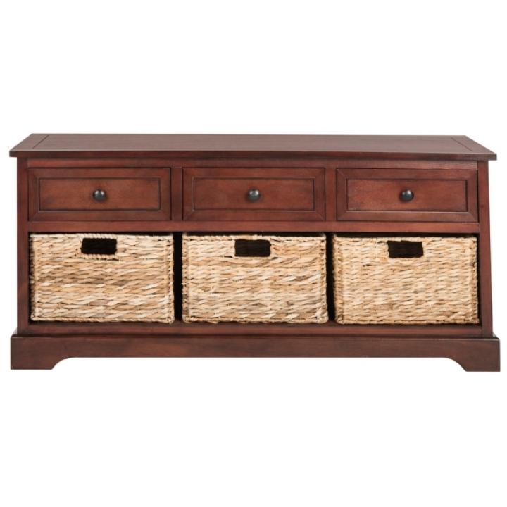 Dark Cherry Wood Suzelle Storage Bench